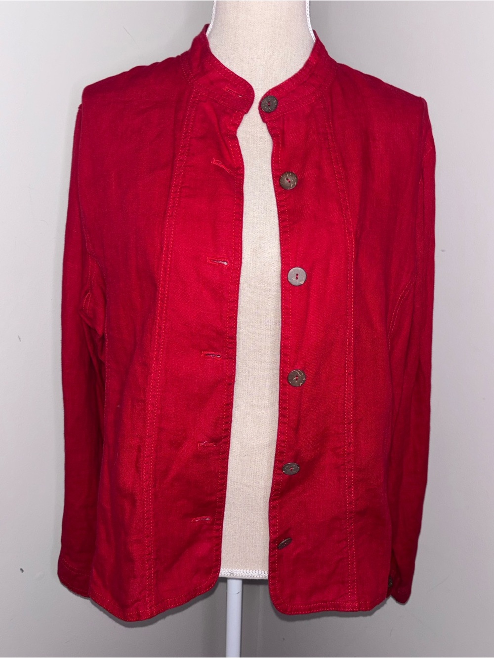 Chico's NWT red linen mandarin collar button front jacket size 2 Large